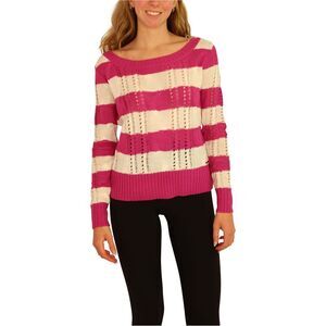 Ecko Unltd. Womens Open Neck Stripe Cable Knit Sweater, NWT